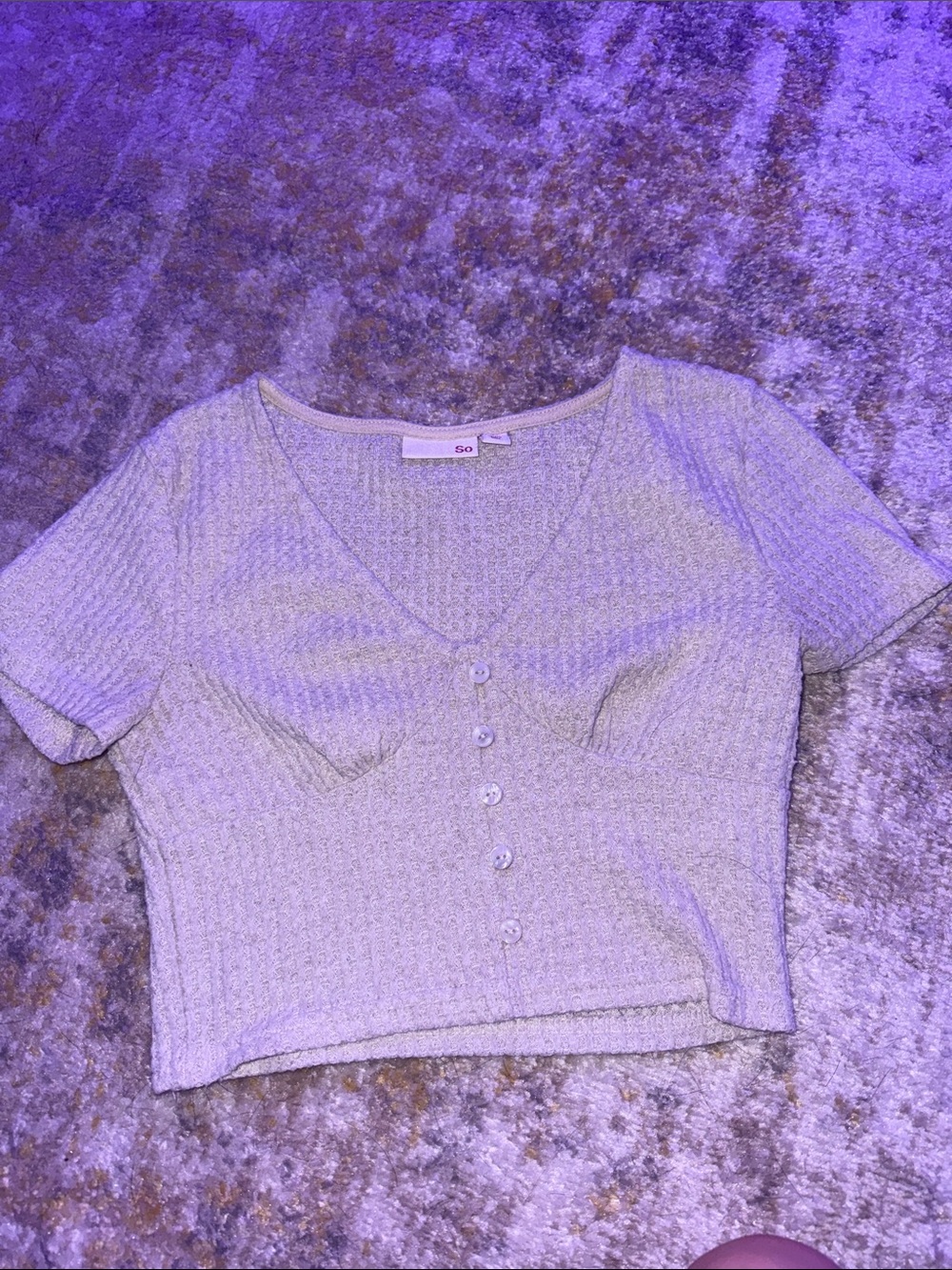 SO Ribbed V-Neck Button Front Cropped Top - Pale Yellow